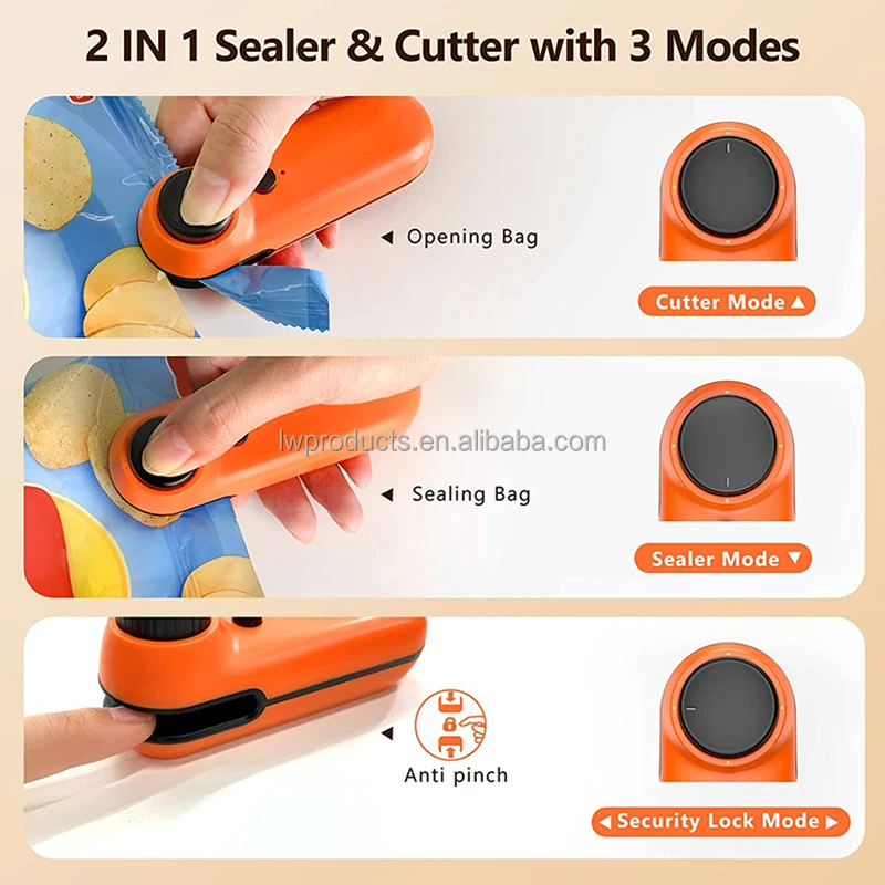 2 in 1 Mini Portable USB Rechargeable Manual Packaging Snack Bags Potato Chip Heat Sealing Machine Food Bag Sealer With Cutter