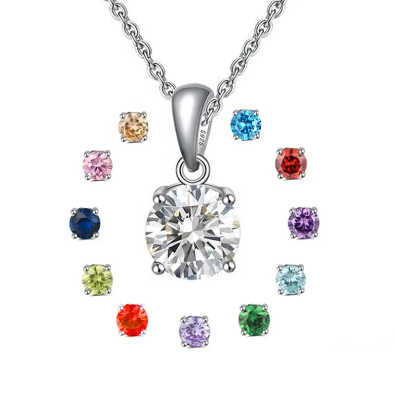 Real 925 Sterling Silver Pendant Necklace amulet magical Lucky Birthstone Cubic Zircons Necklaces Fashion Girl Women Jewelry
