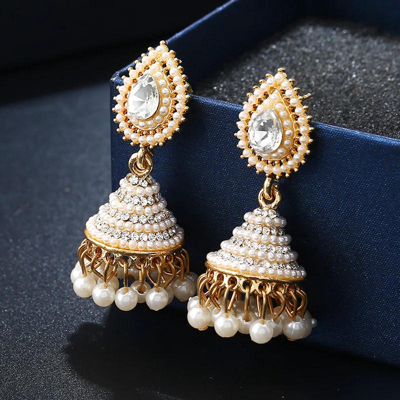 Exotica Kundan Jhumka Earrings Pearl Tassel Indian Earrings Bollywood Jhumka Jewelry For Women