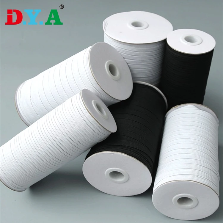 Custom Straps Black White 7mm Flat Braided Ribbon Elastic Band for Clothes Accessories