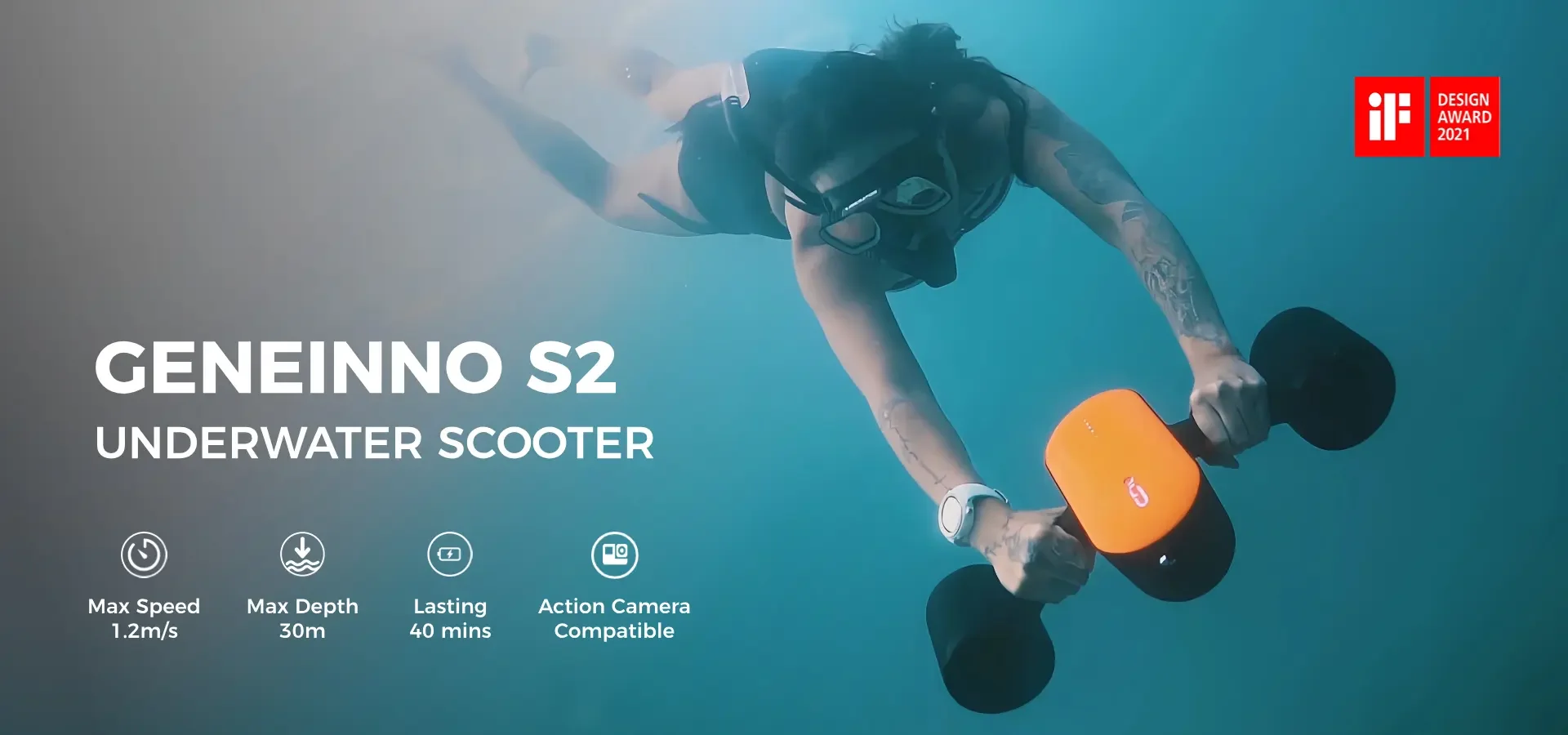 Geneinno S2  45 Mins Dual Motor New Electric Seascooter Under Water Scuba Seadoo Snorkel Buceo Submarine Diving