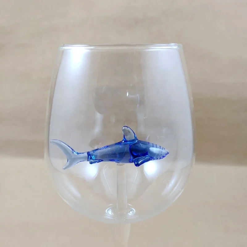 Factory Wholesale Handmade Unique Pattern Red Wine Shark Cup Glass/Blue Shark Cup/Glass Shark Cup for Supermarket Distribution