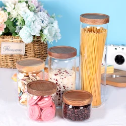 Airtight Smell Proof Glass Food Spice Storage Jars with Acacia Wood Lids Kitchen Containers