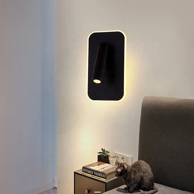 Светодиодный настенный светильник в скандинавском стиле с выключателем комнатное бра подсветкой и свободным вращением лампа для спальни прикроватного столика 3 Вт 6