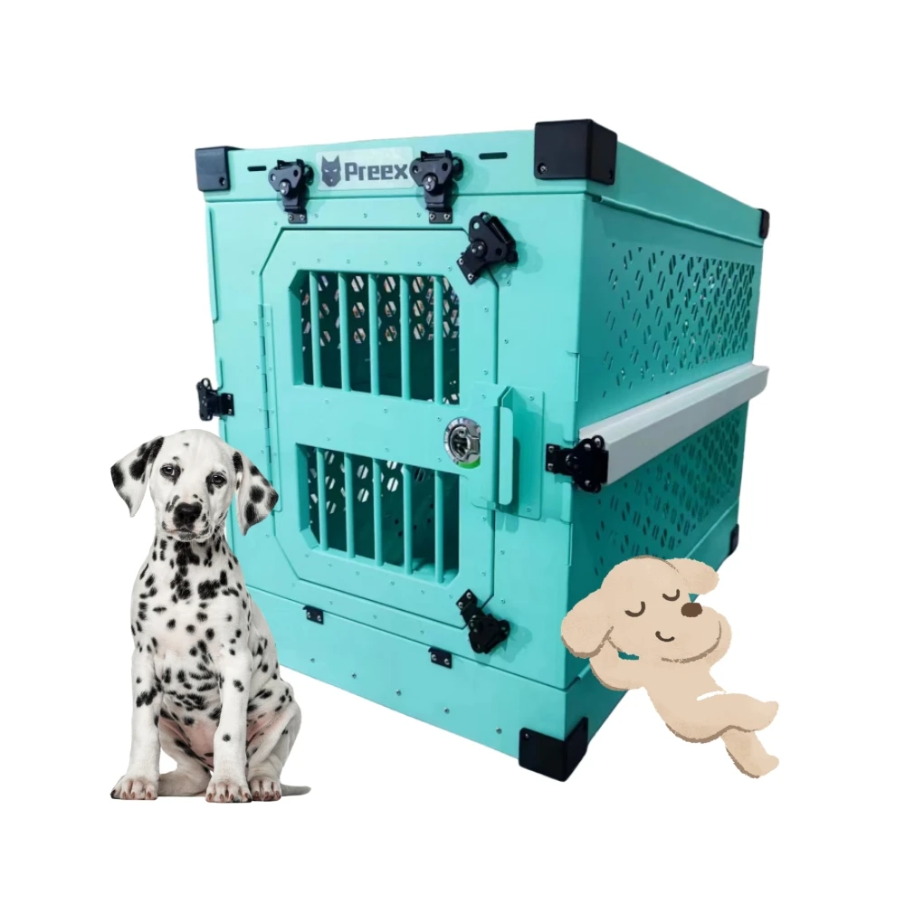 Preex XXL Blue Stackable Pet Cage Aluminum Dog Kennel Collapsible Dog Crate for Travel