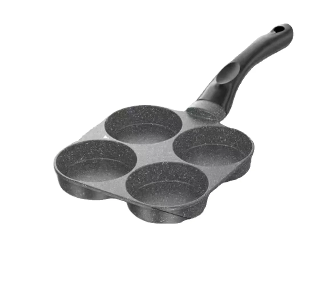 Nonstick Egg Steak Frying Pan With Lid,4 Section Aluminium Alloy Fried Egg Cooker With Wood Handle