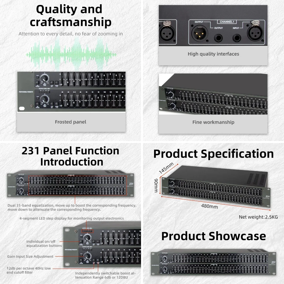 231 DJ Sound Equipment Amplifier Speaker,Dual Channel 31 Band Stereo Audio Signal Processor, Professional Performance Equalizer
