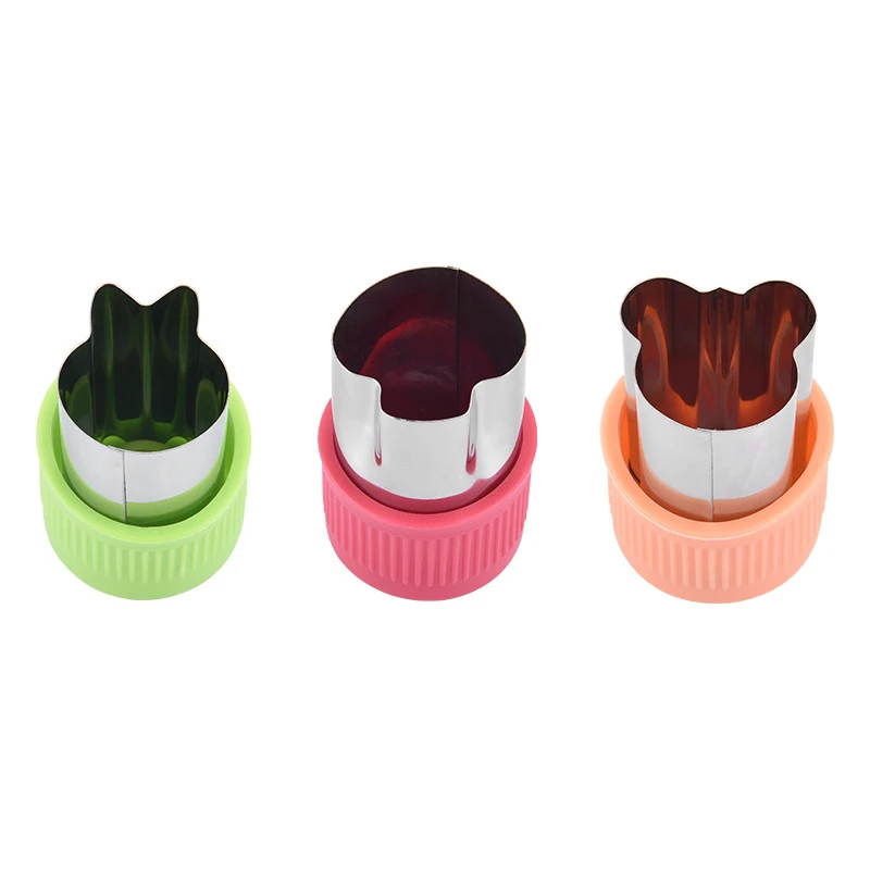 W41 Mini Stainless Steel 3pieces Set PP Hand Guard Biscuit Fruit Cutting Mold Vegetable Cutter Mold