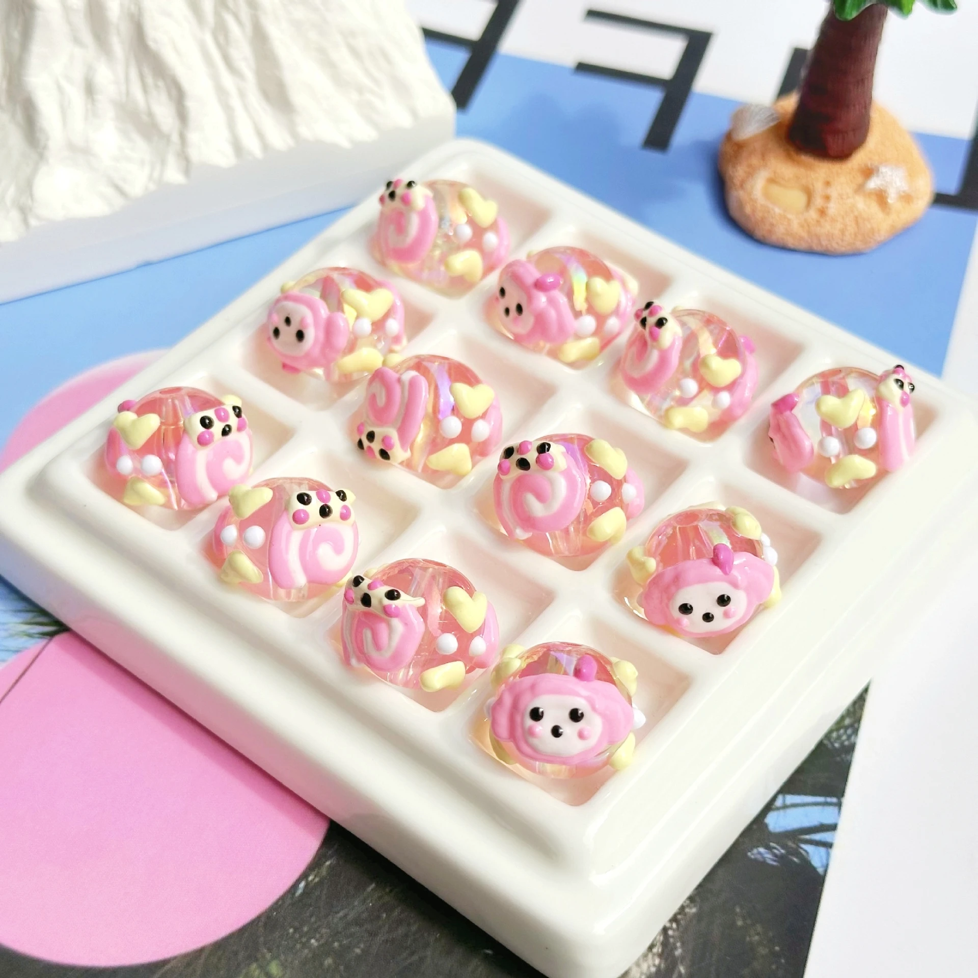 Summer DIY Beaded Bracelet Accessory Pendant with Cartoon Ice Theme Hand-Painted Heavy Oil Featuring Loose Acrylic Plastic Beads