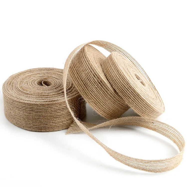 3 Rolls of  Natural Burlap Fabric with Beautiful Burlap Ribbon  Long 10M Wide 2cm  for Wedding Event Party and Home Decoration