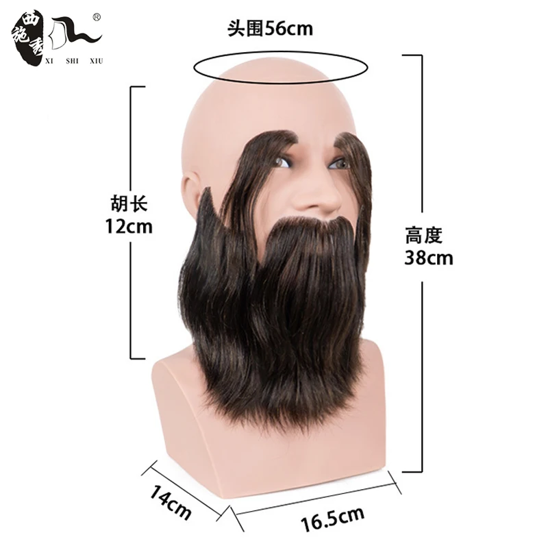 XISHIXIUHAIR Practice Training Head Barber Hairdressing Manikin Doll Male Bald 100% Human Hair Mannequin Head with Real Hair