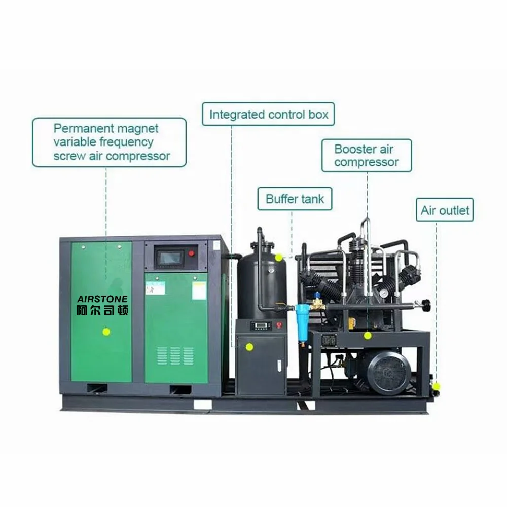 High Pressure 30 Bar 40 Bar Gas Booster Type Screw Air Compressor For PET Bottle Blowing Machine