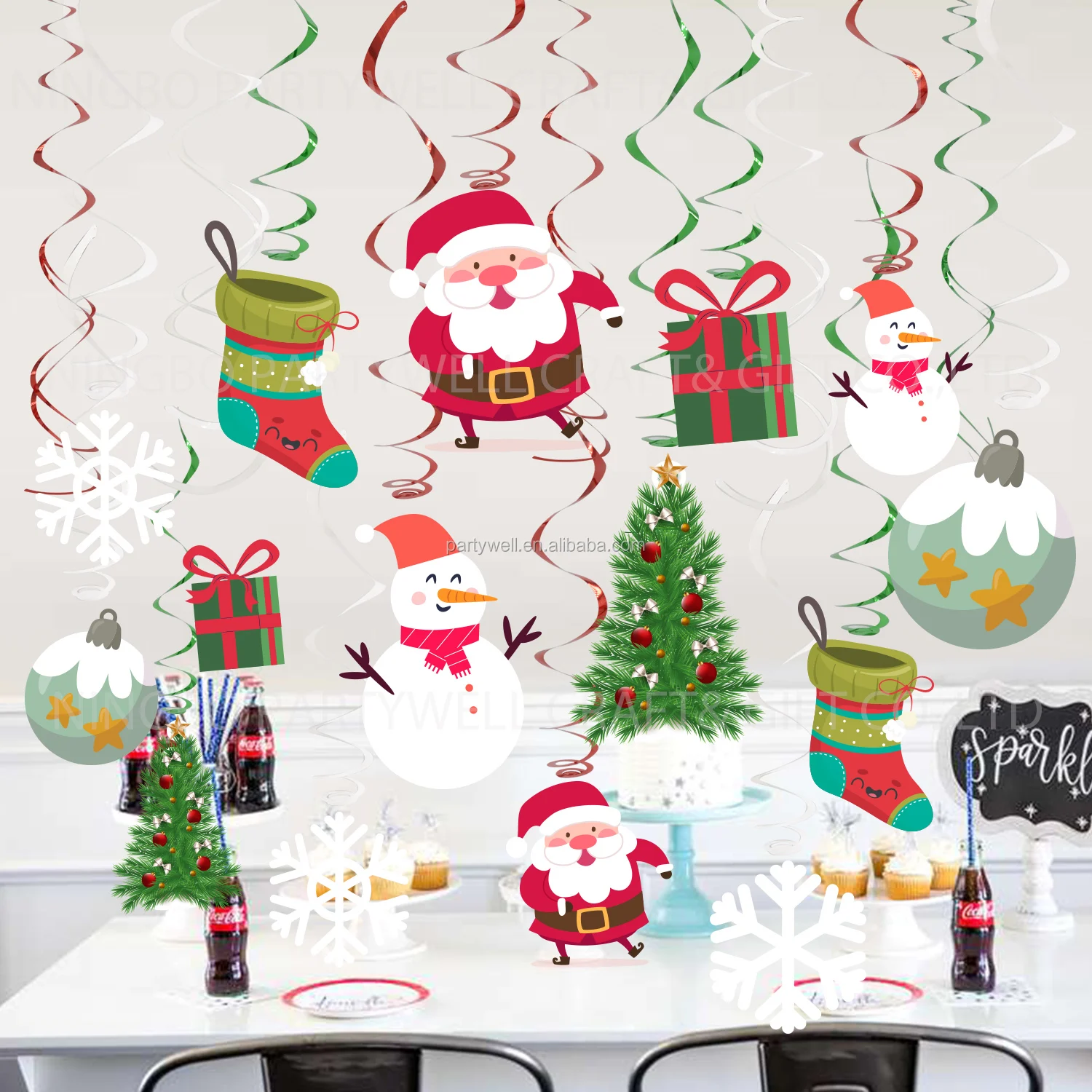 Christmas Decorations, Xmas Holiday Hanging Swirls, Snowman Snowflake Ceiling Hanging Decor for Christmas Party