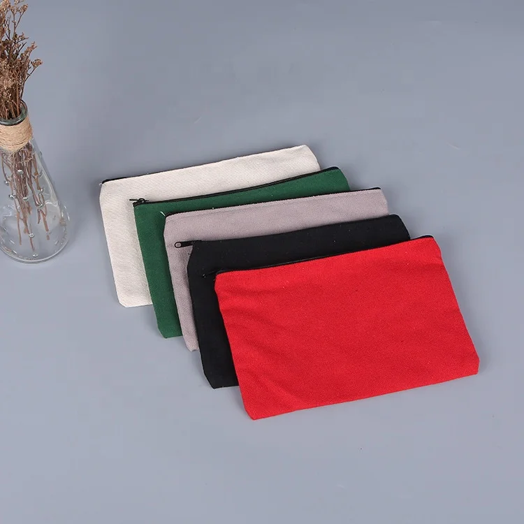 Cheap Custom Logo 100%  natural recycled Cotton Canvas Portable Travel Cosmetic Pencil Pouch Makeup Bag