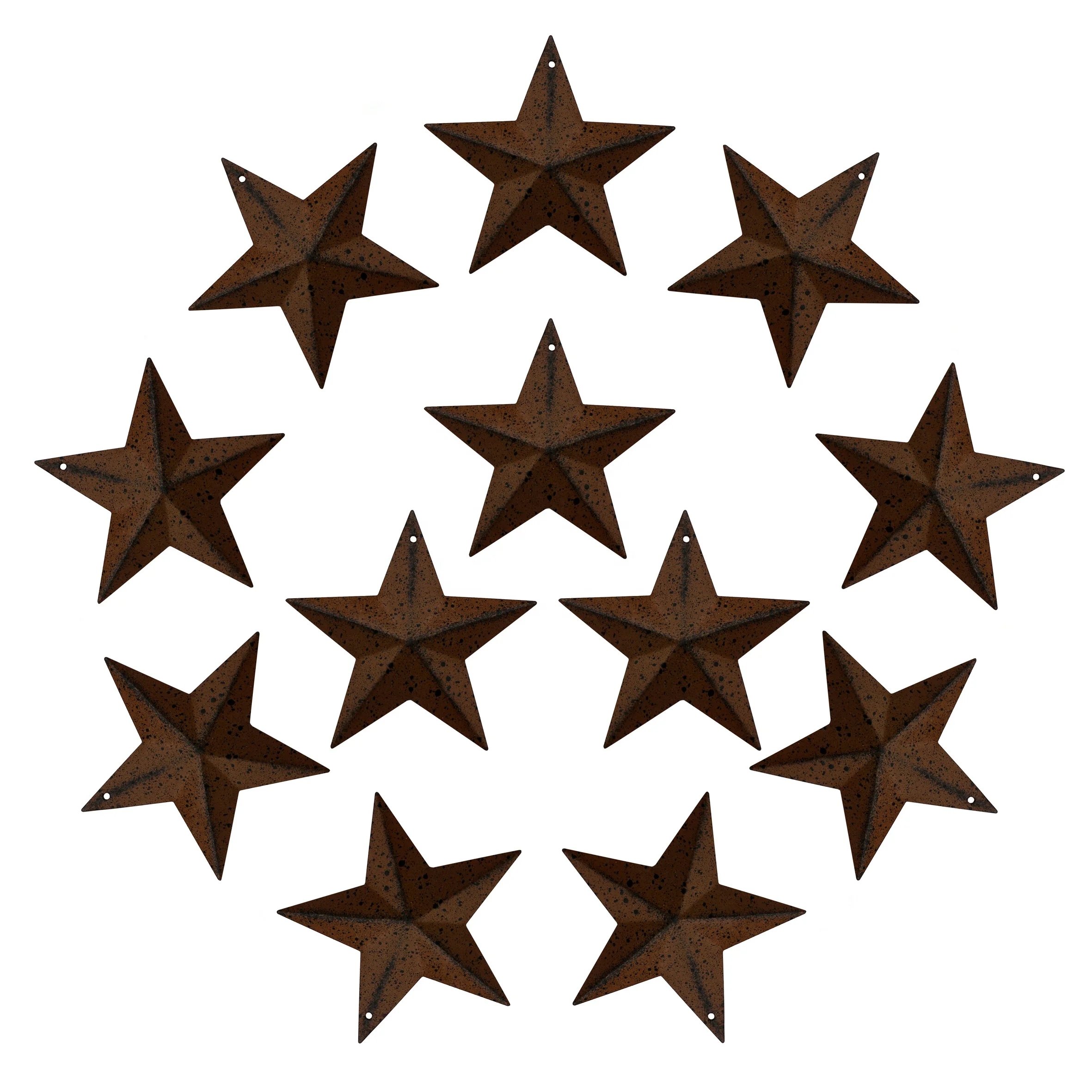 CVHOMEDECO. Primitives Rustic Antique Vintage Gifts Rusty/Black Metal Barn Star Wall/Door Decor, 3-Inch, Set of 12.