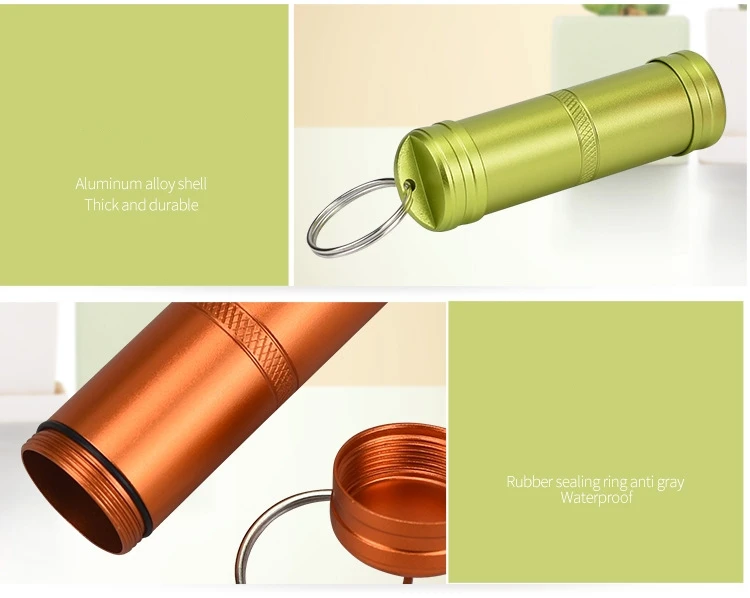 -JKYP-005 Aluminum Metal Waterproof Capsule Seal Matches Cigarette Travel Keychain Pill Container