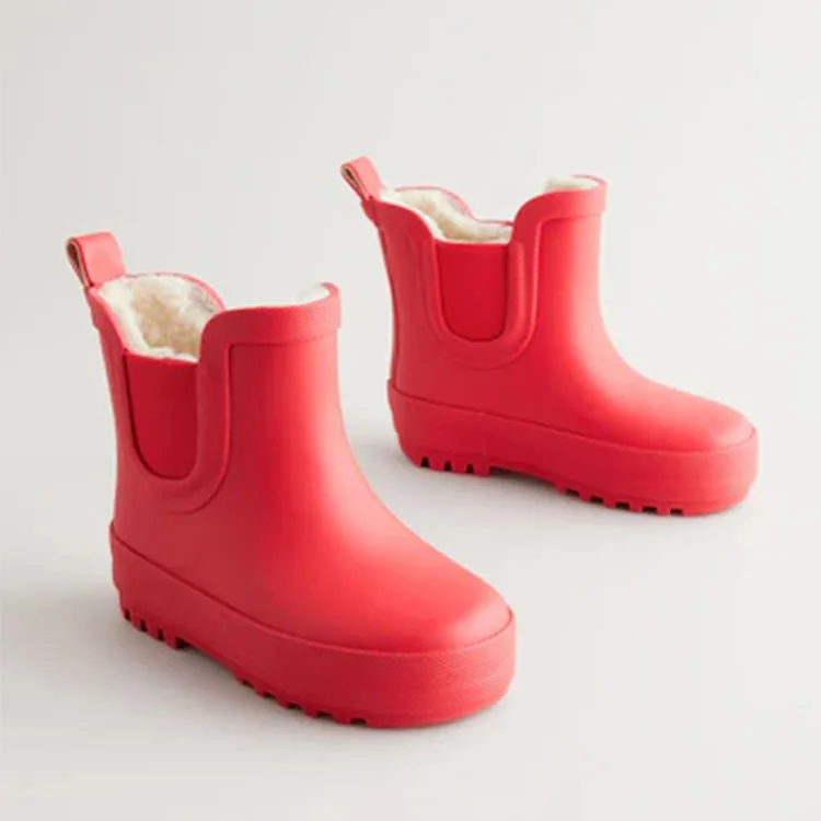Custom Adorable Short Ankle Design Wellies Warm Faux Fur Lined Kids Rain Boots
