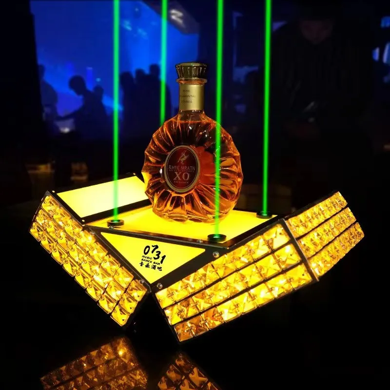 Fashion wine holder rack LED iron baked paint metal acrylic led lit iron wine display racks with led lighting