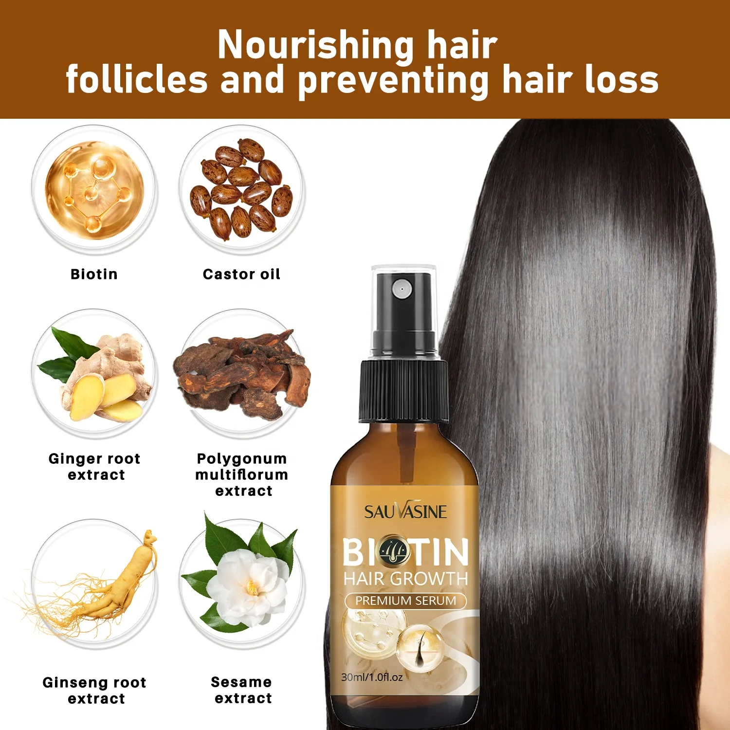 OEM Biotin Hair Growth Serum Hair Tonic Care Serum Grow Healthy Strong Hair Suitable for Men and Women