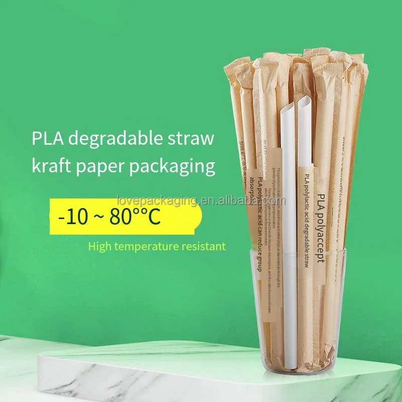 Disposable Degradable PLA Straw for Beverage Milk Tea Coffee Soybean Milk White Color Separate Blister Packaging