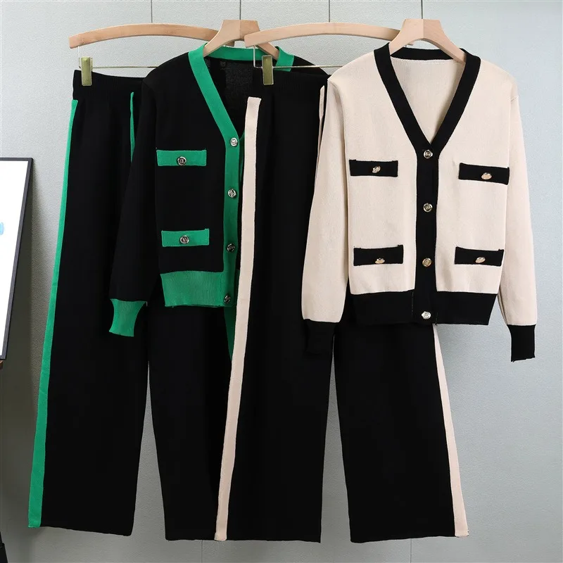 Fashion Elegant Ladies Clothes Long Sleeve Knitted Sets Women Sweater Tops + Pants Two Piece Set Women Clothing