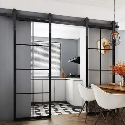 American modern style double-layer glass sliding barn door without floor track wooden barn door
