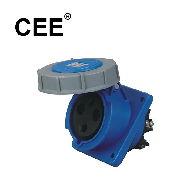 CEE IP67 63A 220-250V 3 pin 2P+E yellow industrial socket and plug angled panel mounted socket