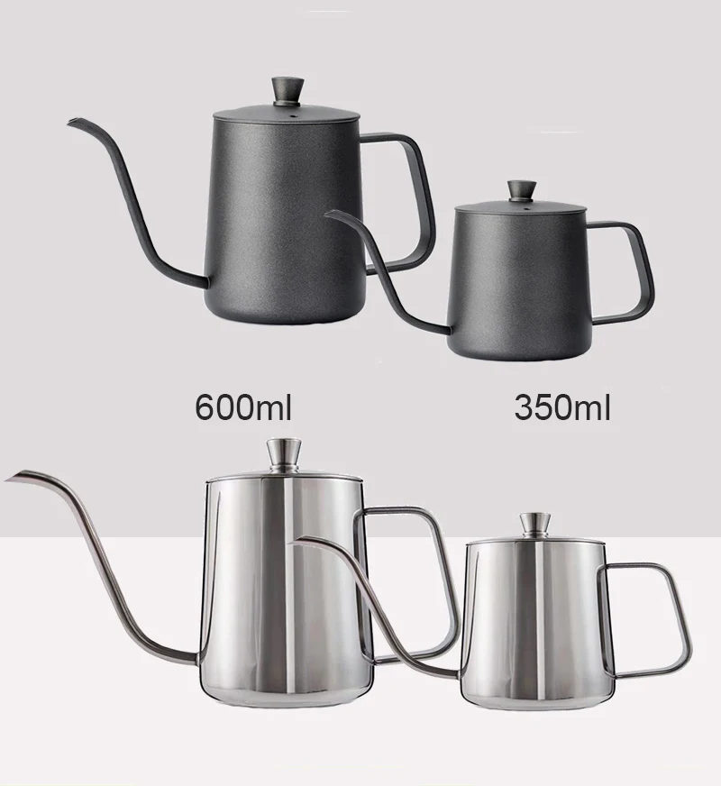 New Product Black Coating 600ml Stainless Drip Tea Hand Goose Neck Kettle Offices Pour Over Coffee Pot