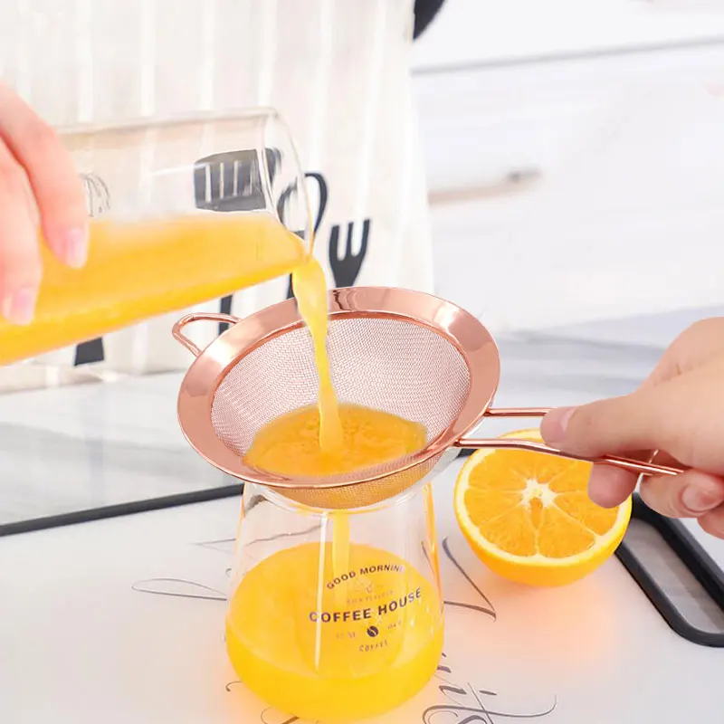 Rose Gold Fine Mesh Strainer 8 Pieces Set, Copper Flour Sifter For Baking, Stainless Steel Clander