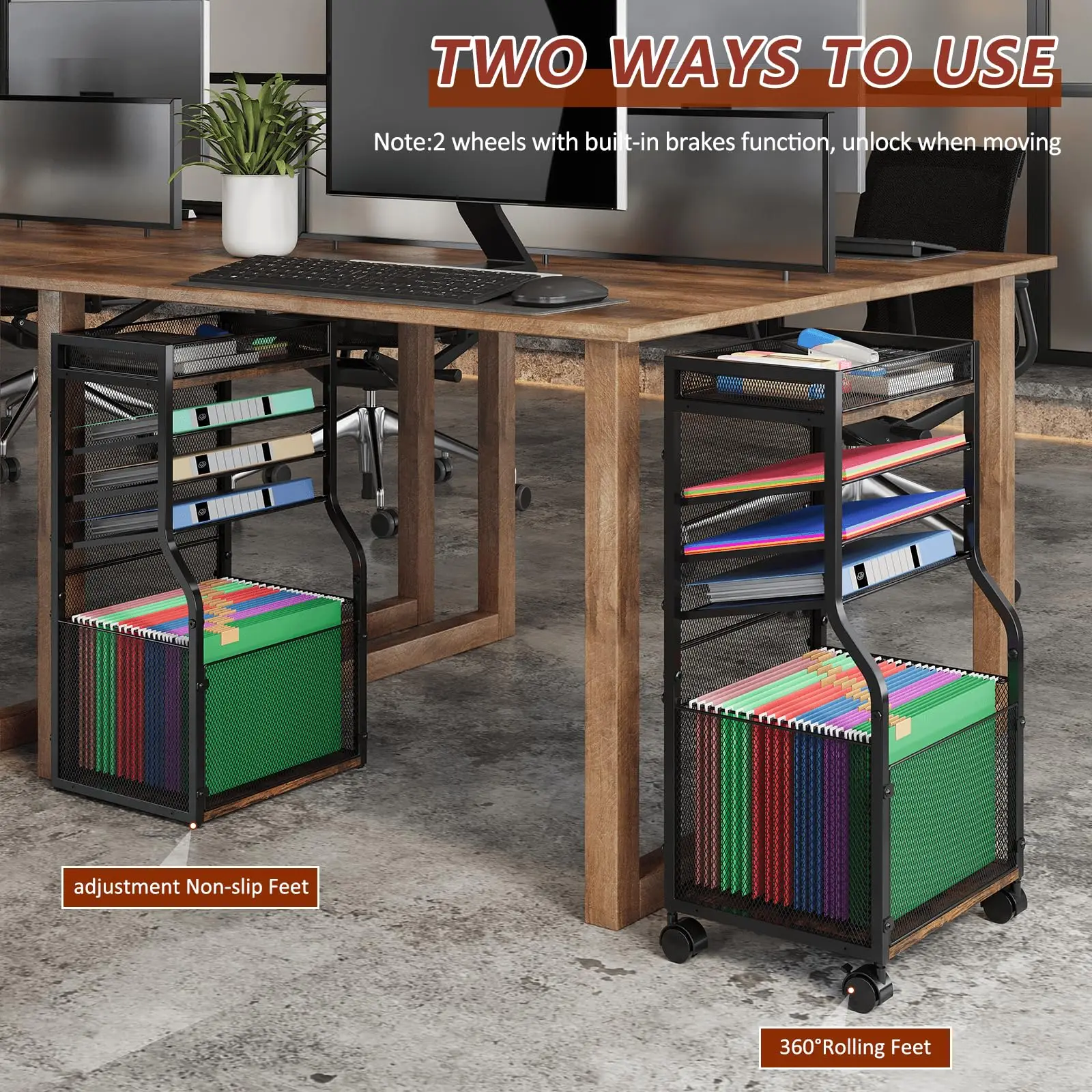Custom 5-Tier Rolling File Cart Metal Standing Type with Hanging File Folders