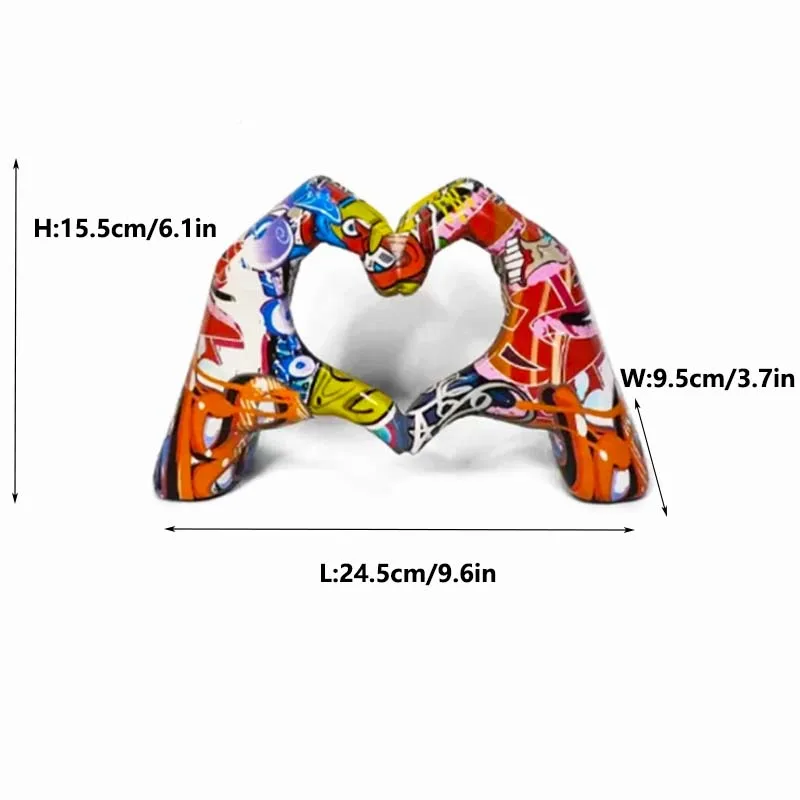 Modern Home Office Coffee Table Bedroom TV Cabinet Heart Gesture Decor Sculpture Colorful Heart Hands Statue Love Hand Sculpture