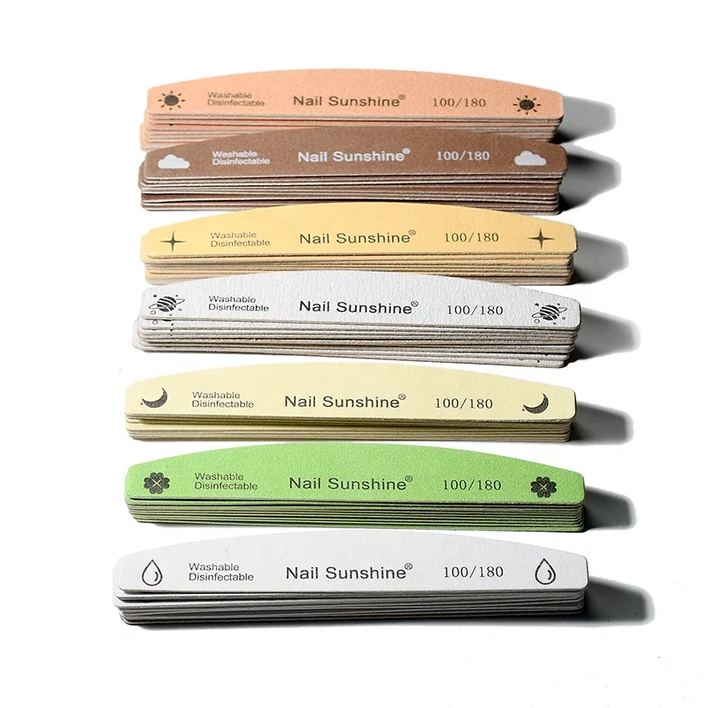 Nail File Wood Base Emery Board 7 Color Thin Wooden Nail Filer Washable Reusable Wood Sanding File