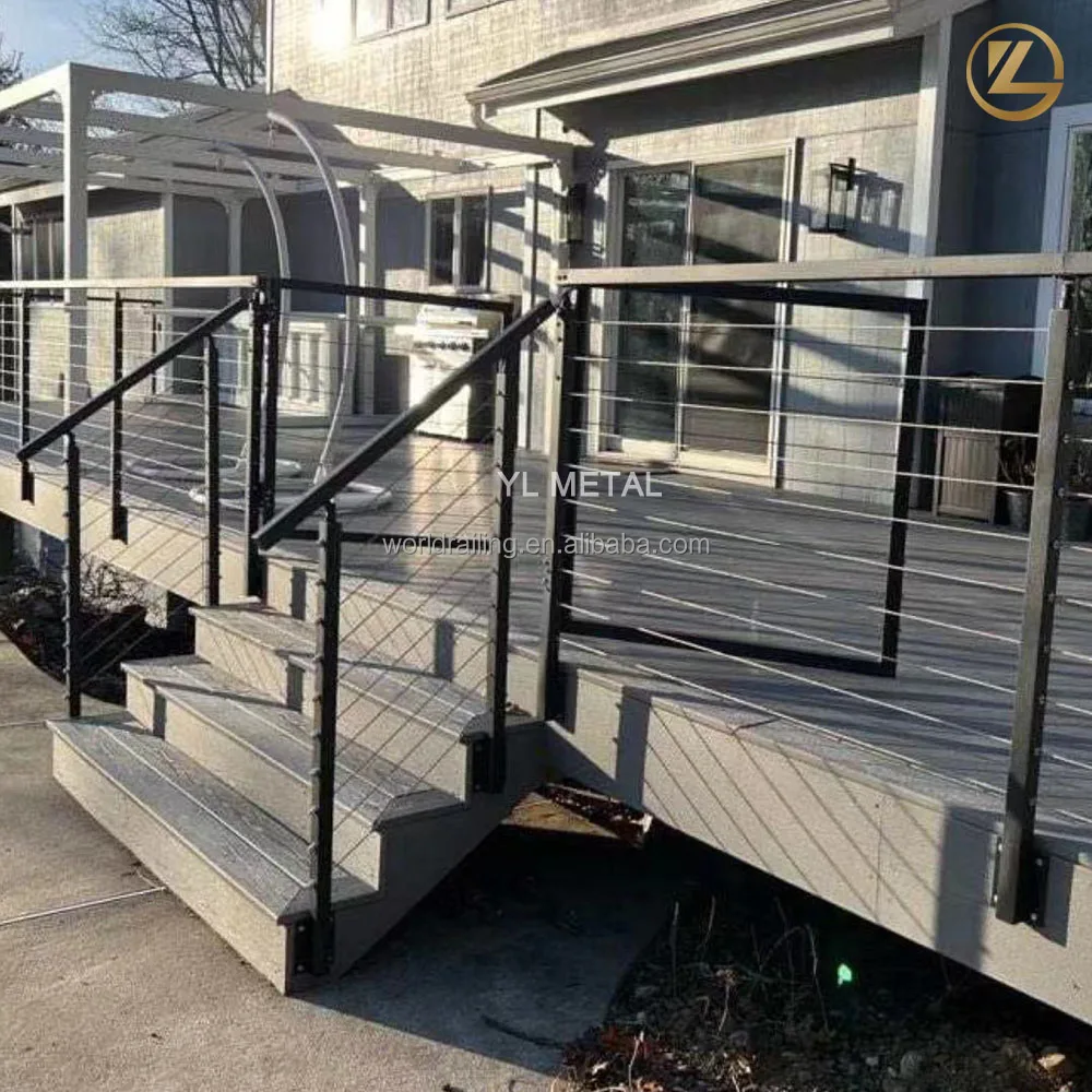 YL low maintenance black metal cable railing side mounted for Hotel decoration