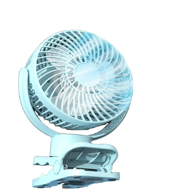 360 Degree Oscillation Home Outdoor Blue Portable Cooling Fan Handle Rechargeable Fan With LED Clip On Fan
