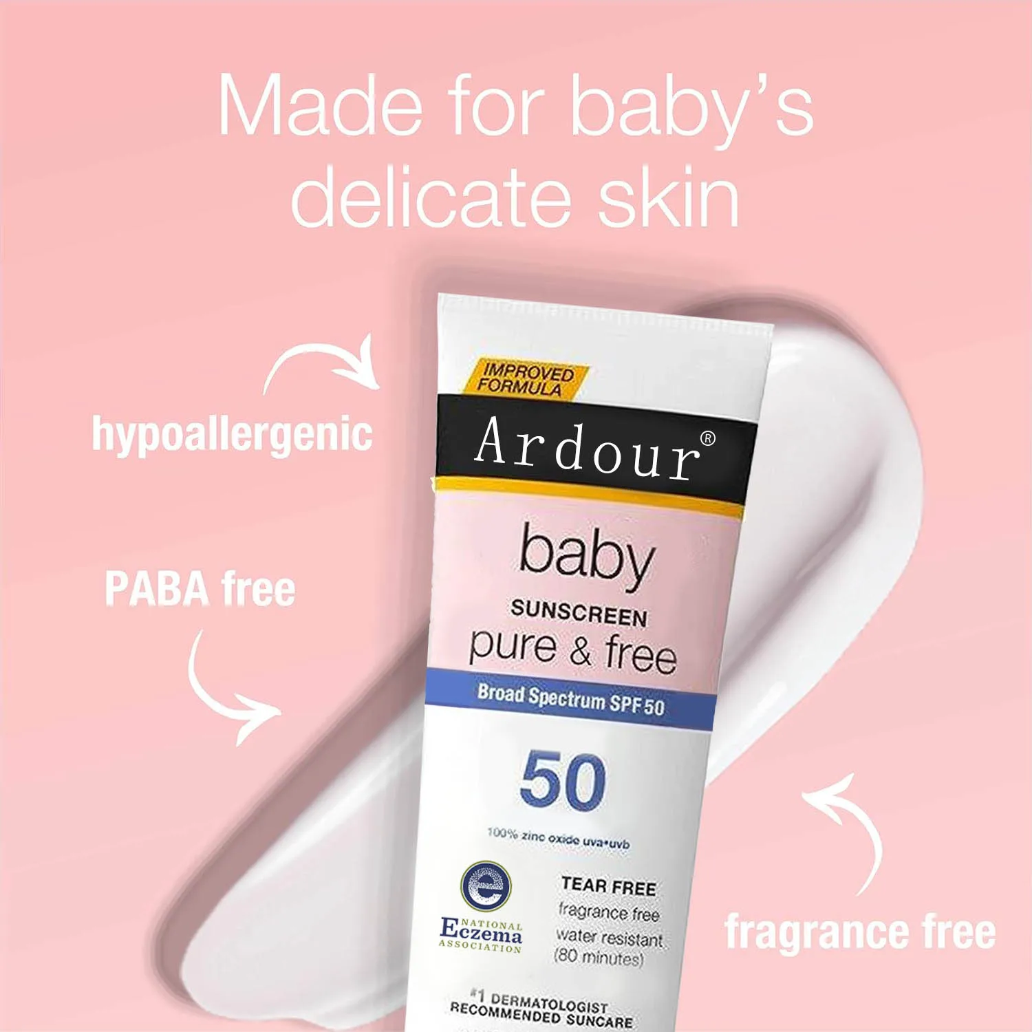 Baby Mineral Sunscreen Lotion with Broad Spectrum SPF 50 Zinc Oxide Water Resistant Hypoallergenic Tear Free Baby Sunscreen