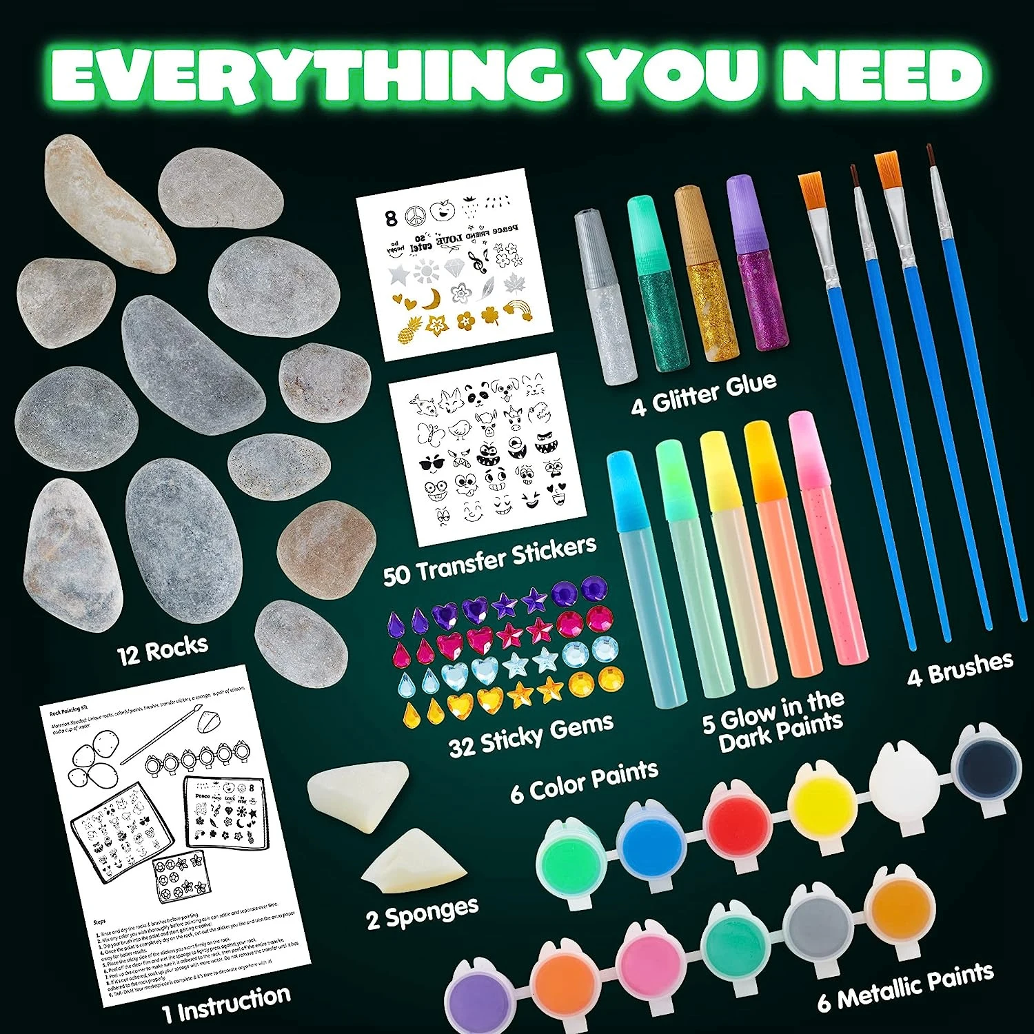 Best selling educational toy Glow in The Dark Rock Painting Kit Craft Gifts drawing product  for Boys and Girls