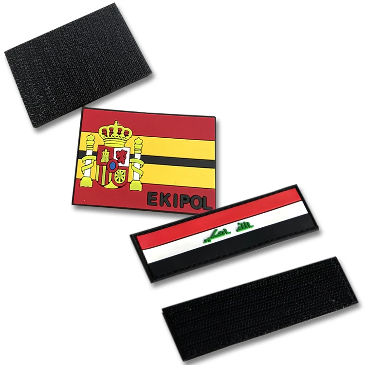 Custom 3D Flag Logo Sports Uniform Arm Soft Labels Rubber PVC Patches with Hook and Loop