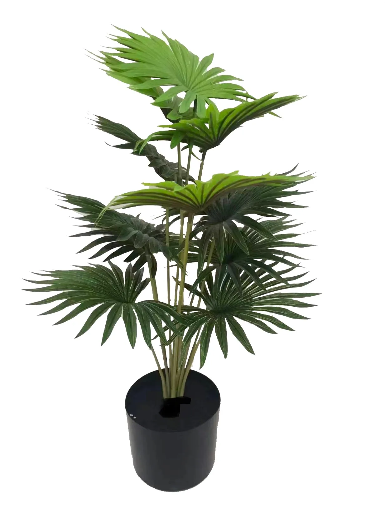 Factory Wholesale Artificial Fan Palm Tree in Pot Green Potted Plastic Plant for Home Garden Decor Bonsai