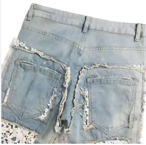Fashionable Customized street ripped holes denim   jeans  Embroidered  Denim Jeans Baggy Straight baggy jeans pants