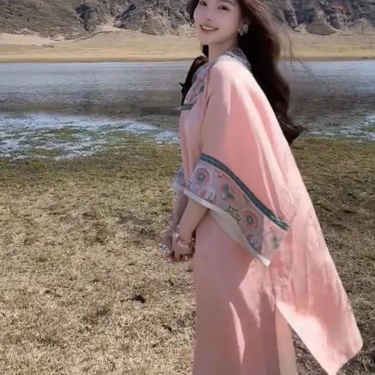 New Chinese high-end pink satin improved cheongsam dress with traditional Chinese style dress