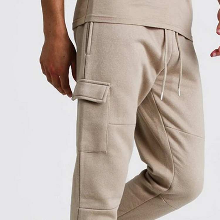 OEM wholesale fashion mens skinny fit jogger style fleece sweatpants with cargo utility pockets