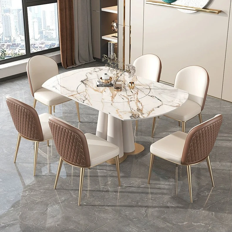 Italian Telescopic Dining Table Dual-purpose Embedded Rotating Multifunctional Round Dining Table with a Foldable Turntable