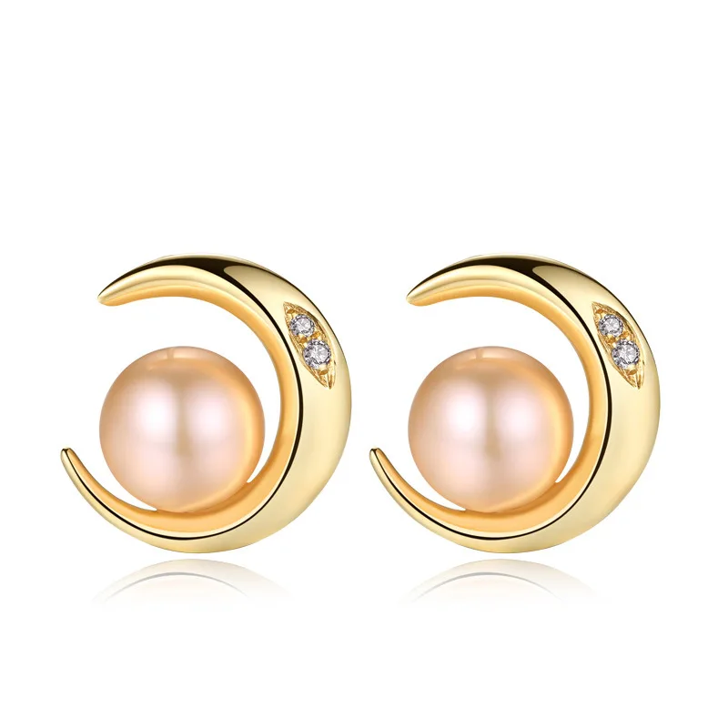 wholesale cheap vintage fine jewelry beaded drop freshwater pearl moon zircon earring 18k gold hoop waterproof for men earring