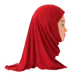 No Decoration Soft Stretch Material Beautiful Small Girl Alamira Hijab Muslim Kids Islamic Scarf Headscarf