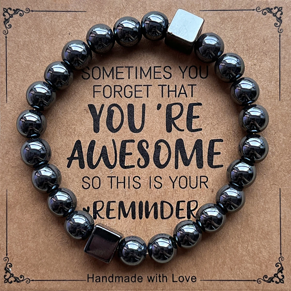 You Are Awesome Heart Beaded Strand Adjustable Bracelet with Meaningful Card Inspirational for Women Jewelry Gifts