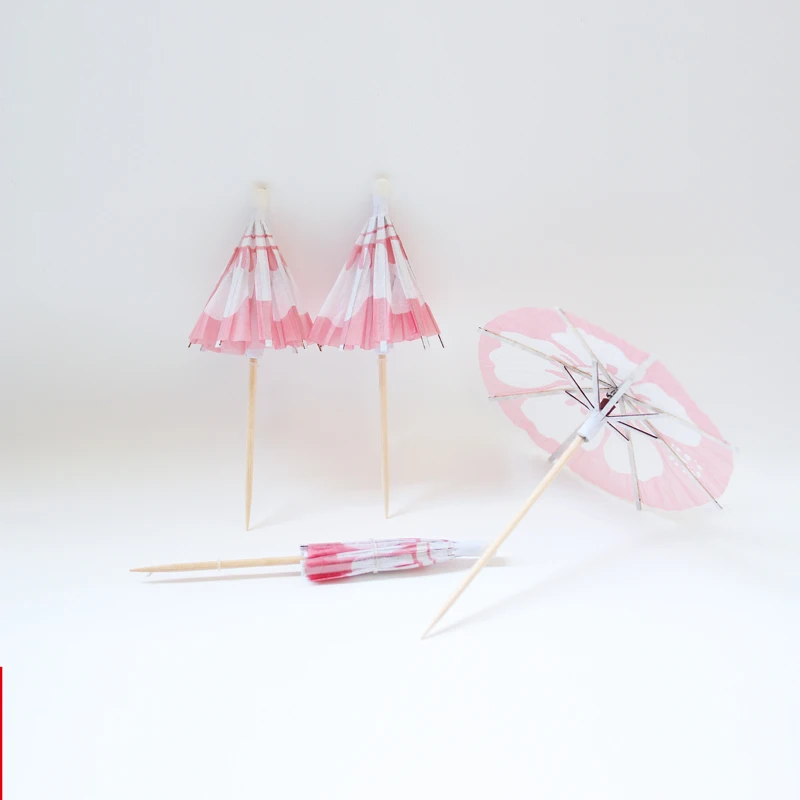 Jimao Cocktail Umbrella picks - OEM Food Safe grade 4 inch Tropical Parasol party Decoration Wood Disposable Cocktail Picks