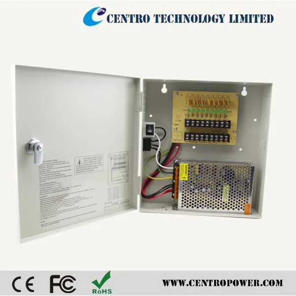 AC-DC 12v 10a 9 Channels power supplies  cctv power supply box
