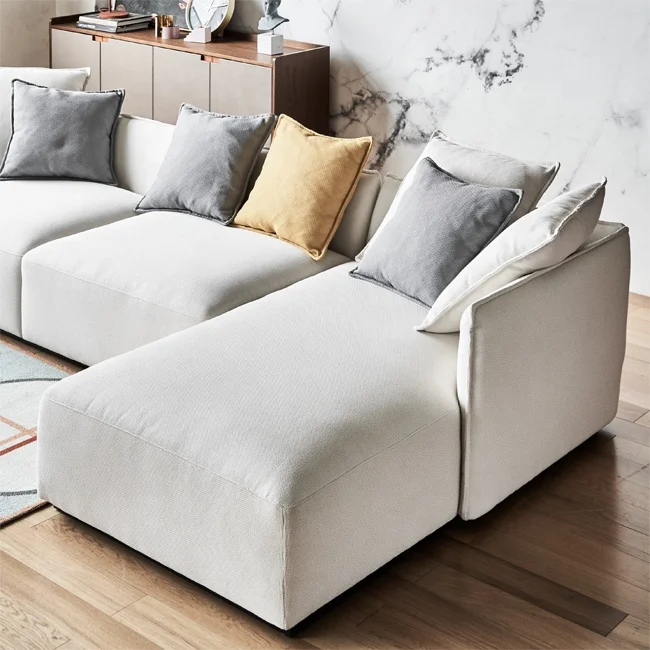 hot sale apartment living room furniture white linen fabric L shaped sofa set