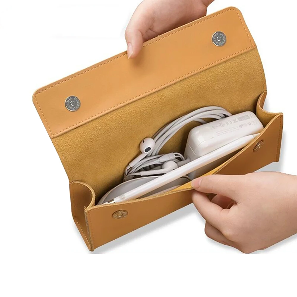 2024 Stylish Premium Leather Optimal Size Carry Bag  Efficient Electronic Cord Organization Pouch for Travel Accessories