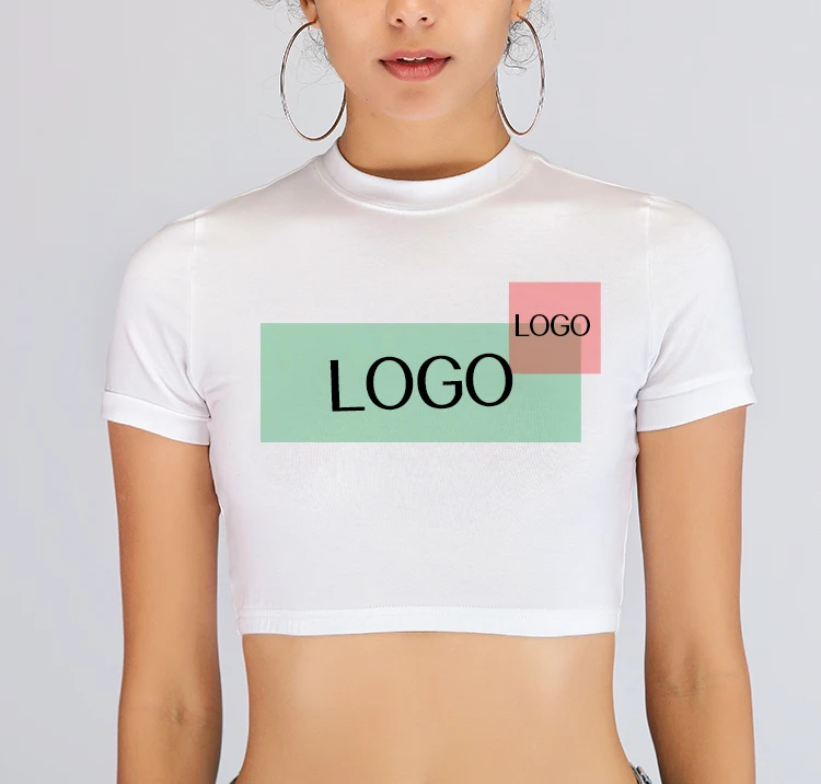 Custom Logo 100%cotton Blank O-Neck tshirt Short Sleeve Print Super White T-Shirts Summer Plain Tight Crop Tops For Women